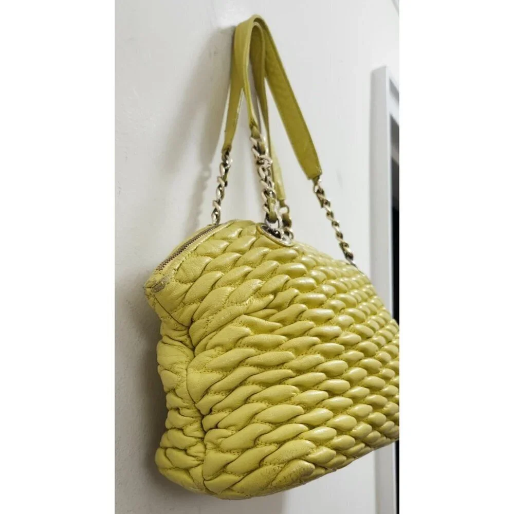 Paolo Masi Italy Woven Leather Tote Bag Yellow Genuine Leather Handbag Italy